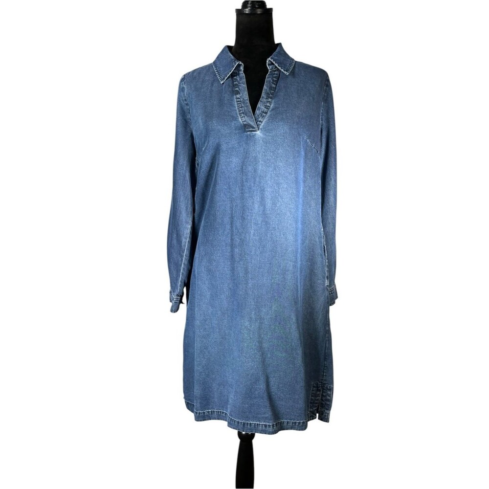 Soft Surroundings Blue Denim Long-Sleeve Shirt Dress Chambray Long Sleeve Small